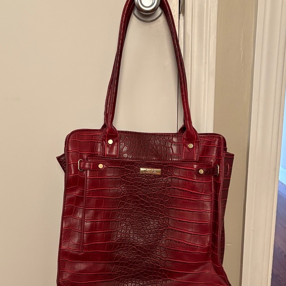 Marc Fisher Deep Red/Maroon Crocodile-Embossed Tote - Picture 1 of 3